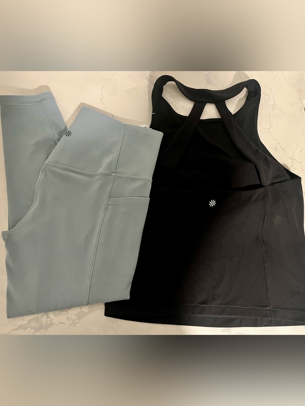 Athleta Matching Set - Medium - Black Tank with Blue/Gray Leggings